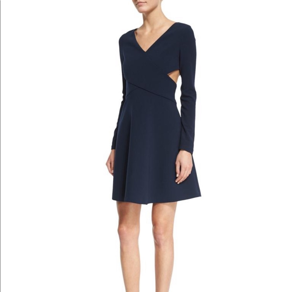 Halston Jet Black Side Cut Out Mini Dress